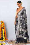 Navy Blue Vintage Katan Silk Banarasi Handloom Saree- Silk Mark Certified
