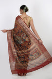 Crimson Red Kalamkari Moonga Silk Saree - Silk Mark Certified