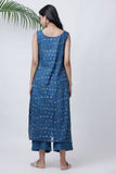 Blue Bird Print Sleeveless Kurta