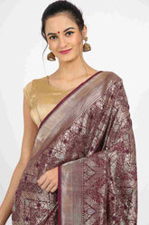 Deep Plum Silver Zari Khadua Katan Silk Drape