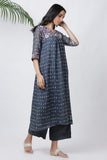 Abstract Print Grey Pleated Kurta