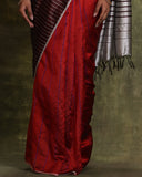Handwoven Coffee And Red Engineered Saree