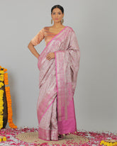 Onion Pink Pure Katan Silk Saree -	Silk Mark Certified
