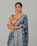 Midnight Blue Katan Silk Saree - Silk Mark Certified