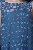 Blue Bird Print Sleeveless Kurta
