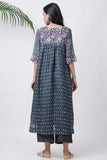 Abstract Print Grey Pleated Kurta