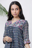 Grey Abstract Print Kurta Palazzo