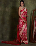 Bright Magenta Pure Katan Silk Banarasi Saree With Floral Jaal