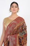 Crimson Red Kalamkari Moonga Silk Saree - Silk Mark Certified