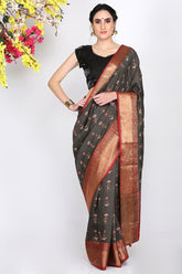 Charcoal Grey Moonga Silk Saree - Silk Mark Certified