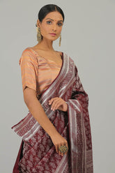 Maroon Pure Gajji Silk Banarasi Handloom Saree- Silk Mark Certified