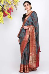 Pastel Grey Moonga Silk Saree - Silk Mark Certified