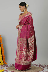 Handloom Jamawar Satin Banarasi Silk Saree- Silk Mark Certified