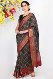 Real Charcoal Grey Moonga Silk Saree - Silk Mark Certified