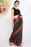 Real Charcoal Grey Moonga Silk Saree - Silk Mark Certified
