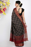 Real Charcoal Grey Moonga Silk Saree - Silk Mark Certified
