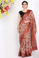 Beige Red Moonga Silk Saree - Silk Mark Certified