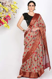 Beige Red Moonga Silk Saree - Silk Mark Certified