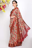 Beige Red Moonga Silk Saree - Silk Mark Certified