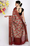 Beige Red Moonga Silk Saree - Silk Mark Certified