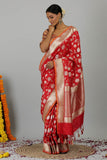 Red Pure Katan Silk Banarasi Handloom Saree- Silk Mark Certified