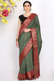 Olive Green Moonga Silk Saree - Silk Mark Certified