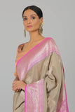 Beige Pure Katan Silk Banarasi Khadwaâ Handloom Saree- Silk Mark Certified