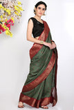 Olive Green Moonga Silk Saree - Silk Mark Certified