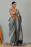 Navy Blue Pure Katan Silk Banarasi Patola Handloom Saree- Silk Mark Certified