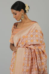 Powder Pink Kora Banarasi Handloom Saree- Silk Mark Certified