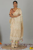 Off White Pure Katan Silk Banarasi Saree- Silk Mark Certified