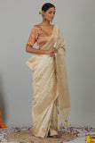 Off White Pure Katan Silk Banarasi Saree- Silk Mark Certified