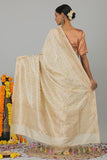 Off White Pure Katan Silk Banarasi Saree- Silk Mark Certified