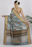 Bluish Grey Katan Silk Saree - Silk Mark Certified