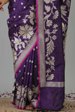 Purple Pure Katan Silk Banarasi Handloom Saree- Silk Mark Certified