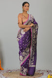 Purple Pure Katan Silk Banarasi Handloom Saree- Silk Mark Certified