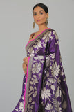 Purple Pure Katan Silk Banarasi Handloom Saree- Silk Mark Certified