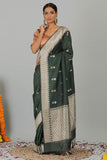 Deep Bottle Green Pure Katan Silk Handloom Saree