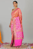 Shade Of Pink Peach Pure Katan Silk Banarasi Handloom Saree- Silk Mark Certified