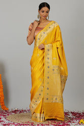 Mustard Pure Gajji Silk Banarasi Handloom Saree- Silk Mark Certified