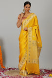 Mustard Pure Gajji Silk Banarasi Handloom Saree- Silk Mark Certified
