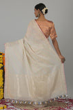 Off White Silk Cotton Banarasi Handloom Saree- Silk Mark Certified