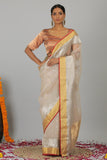 Off White Pure Kora Banarasi Handloom Saree- Silk Mark Certified