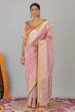 Powder Pink Pure Kora Silk Banarasi Handloom Saree- Silk Mark Certified
