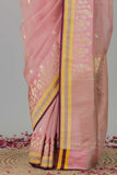 Powder Pink Pure Kora Silk Banarasi Handloom Saree- Silk Mark Certified