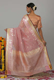 Powder Pink Pure Kora Silk Banarasi Handloom Saree- Silk Mark Certified