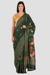 Bottle Green Moonga Silk Saree - Silk Mark Certified
