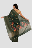 Bottle Green Moonga Silk Saree - Silk Mark Certified