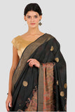 Coal Black Moonga Silk Saree - Silk Mark Certified