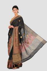 Coal Black Moonga Silk Saree - Silk Mark Certified